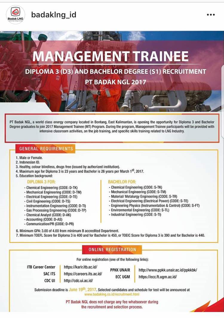 Lowongan Kerja Management Trainee PT Badak NGL 2017