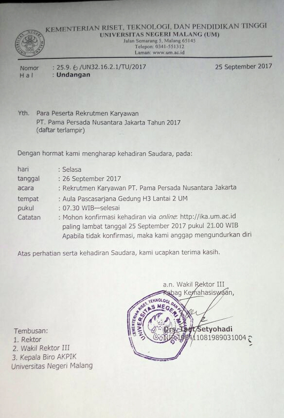Undangan dan Konfirmasi Kehadiri PT PAMAPERSADA NUSANTARA