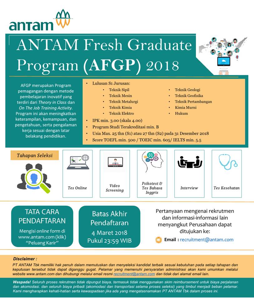 ANTAM Fresh Graduate Program (AFGP) 2018, Berikut Info Lengkapnya